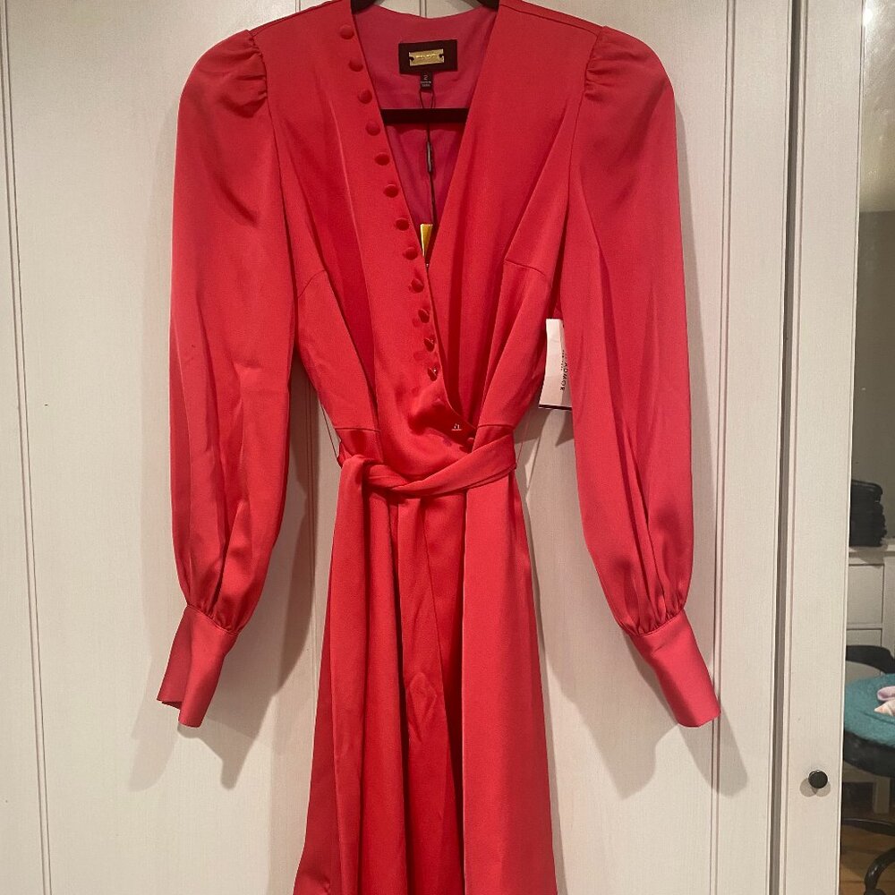 Alexia Admor Bubble Sleeve Wrap Dress in Hot Pink NWT